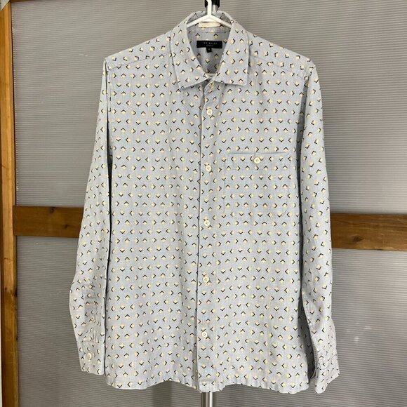 Ted Baker 100% Linen Arnel Geometric Print Button Down Summer Shirt Sz 4 (Large) - Picture 2 of 15